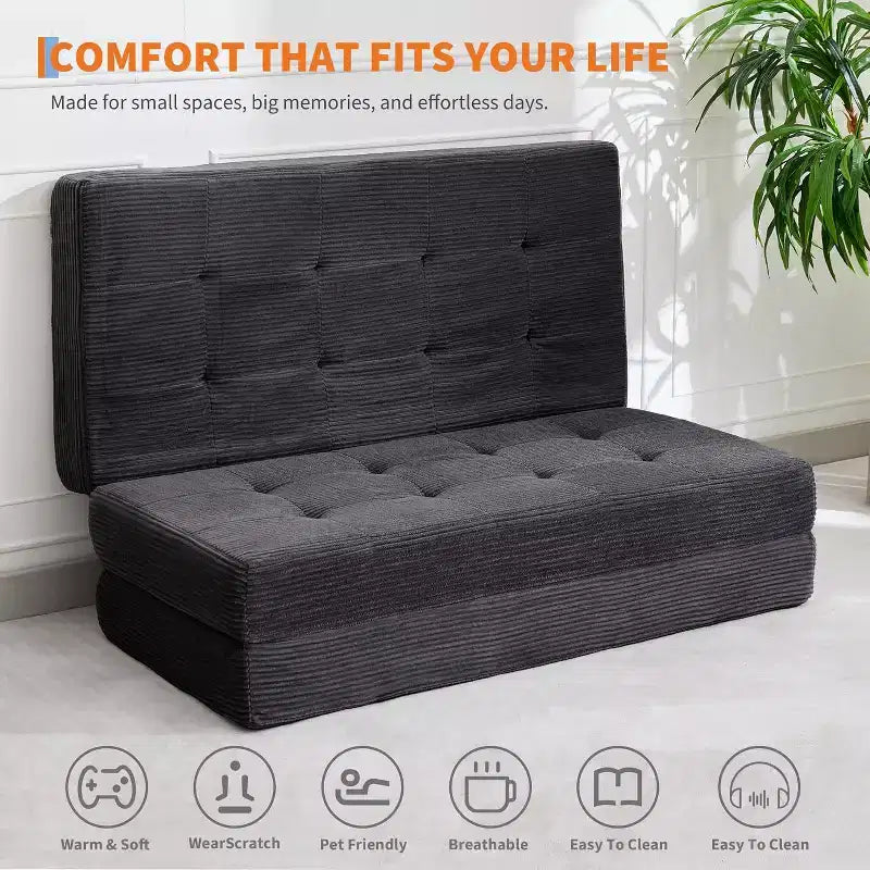 Canapé-lit pliable en trois avec matelas en mousse à mémoire de forme de 39x75, matelas capitonné de 6