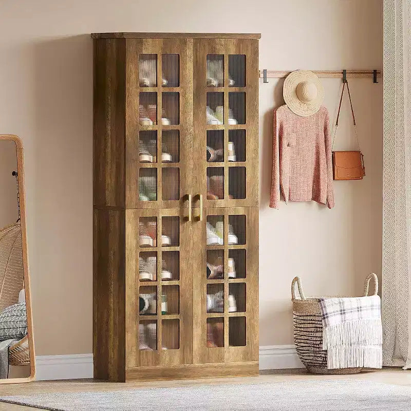 Meuble à chaussures haut Lantine avec portes, meuble de rangement à chaussures à 8 niveaux avec étagères réglables, meuble à chaussures moderne pour entrée, placard et salon, blanc