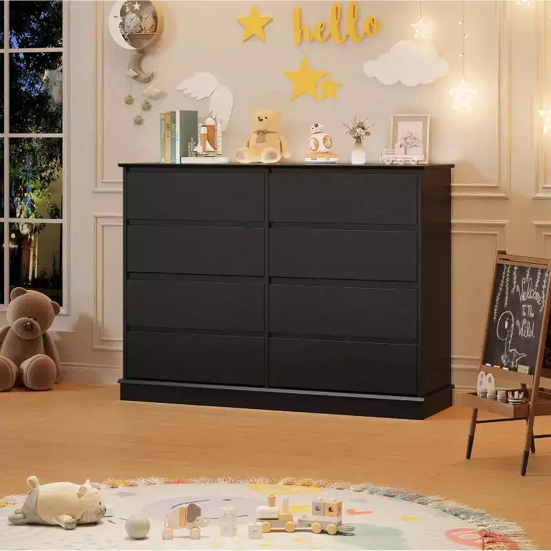 Meuble de rangement à 8 tiroirs, commode avec tiroirs profonds et grand plateau, pour salon, couloir ou chambre d’enfant