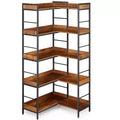 5-stufiges L-förmiges Eckbücherregal, 65 Zoll, industrielles Bücherregal aus Holz und Metall (Rustikbraun), wendiger Stauraum für Wohnzimmer, Schlafzimmer und Arbeitszimmer