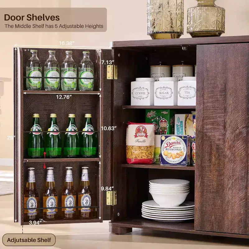 Küchenbuffet-Sideboard mit 4 Türen und Einlegeböden, modernes großes Sideboard mit Stauraum, 66 Kaffeebar-Schränkchen mit Stauraum