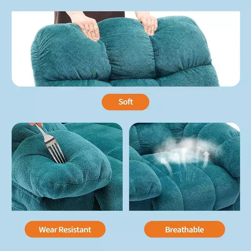 Manueller Relaxsessel aus ergonomischem, atmungsaktivem Stoff mit Seitentaschen, Einzelsessel, geeignet für Wohnzimmer und Schlafzimmer