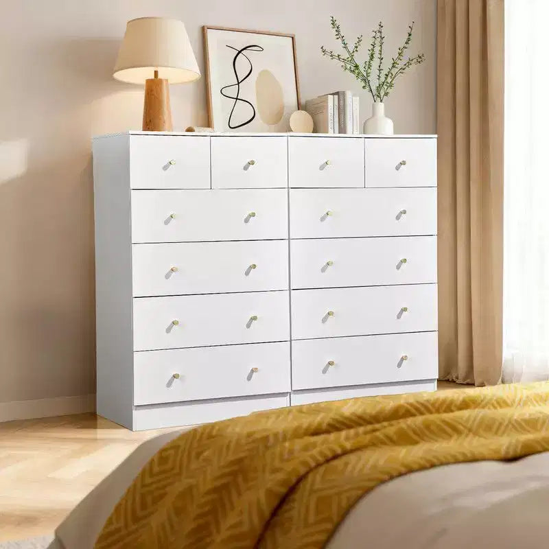 Karl Home große Kommode mit 6 Schubladen für Schlafzimmer, stabile Holzkommode und Aufbewahrungsmöbel für den Kleiderschrank, weiß