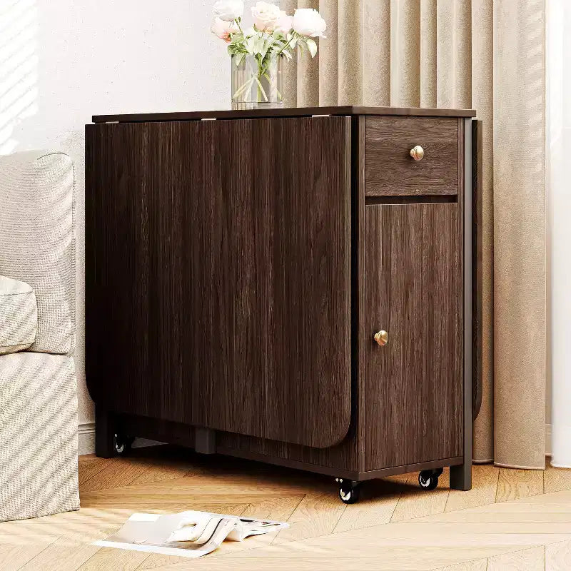 ATJafurn 59' inklapbare eettafel met uitklapbare bladen voor kleine ruimtes, rechthoekige uitschuifbare houten keukentafel met wielen en opbergruimte