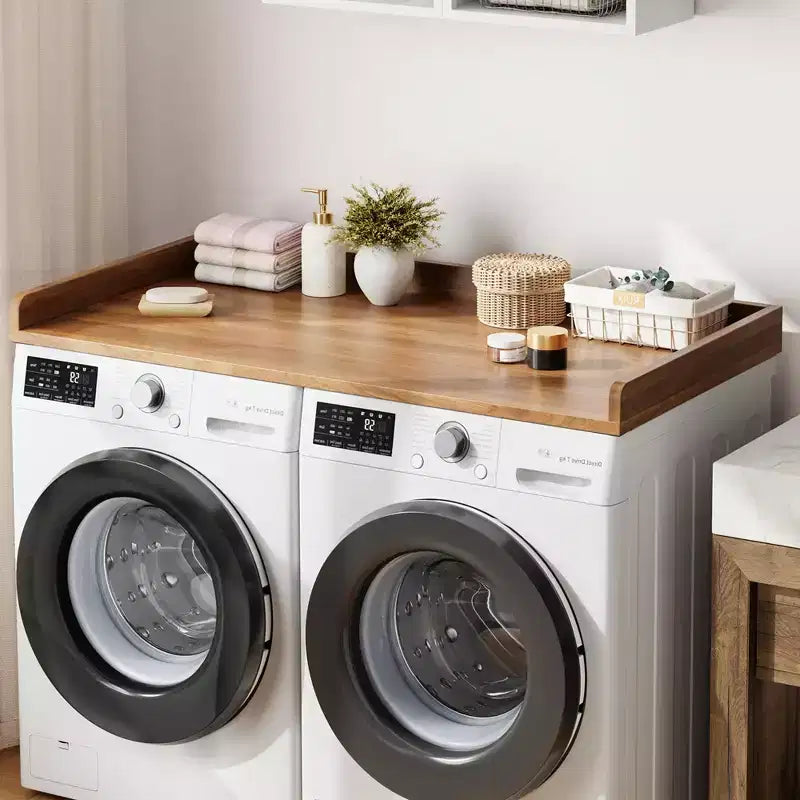 Plateau pour lave-linge et sèche-linge, avec rebord surélevé et tapis antidérapant, pour panier à linge, rangement et organisation de la buanderie