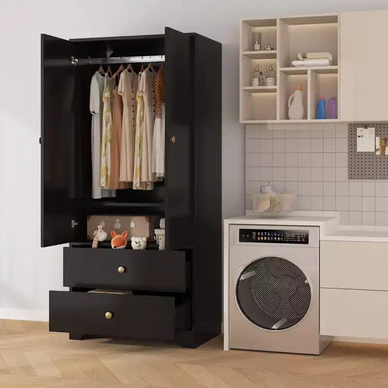 Armoire-penderie moderne en bois de 71 pouces pour chambre, avec 2 portes, 2 tiroirs, étagères réglables et tringle