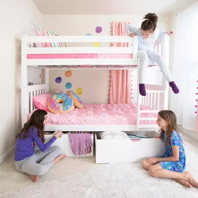 Etagenbett aus Massivholz für Kinder, zwei Einzelbetten übereinander, mit Stauraumschubladen unter dem Bett