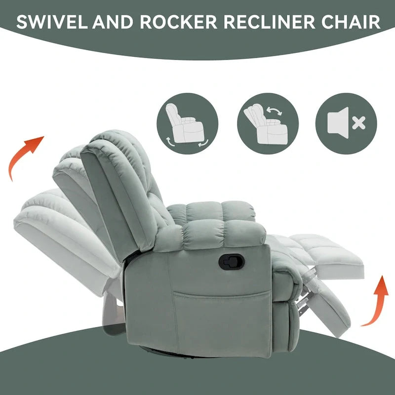 Fauteuil inclinable manuel vert surdimensionné avec fonction pivotante et à bascule, revêtement en tissu