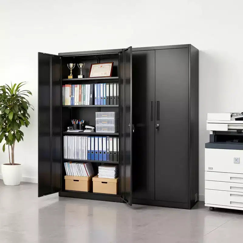 VEVOR Metallschrank, 68.9 in abschließbarer Stahlschrank für die Garage mit 4 verstellbaren Einlegeböden, 2 magnetischen Türen, 2 Schlüsseln und 5 Fächern zur Werkzeugaufbewahrung, Schwarz
