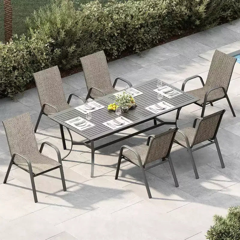 Terrassenstühle, stapelbares Outdoor-Esszimmerstuhlset mit 4/6 Stühlen aus wetterfestem, leichtem Textilene und Armlehnen für Garten und Poolbereich