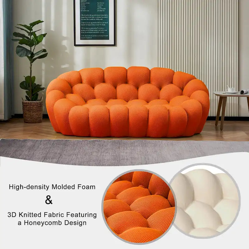 2-zits bubbelvormige, gebogen loungebank met honingraatmotief en 3D-textielstof voor de woonkamer, salon of het appartement