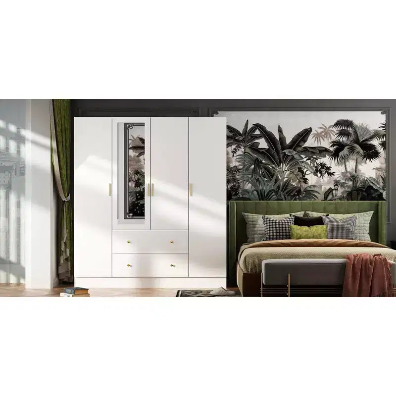 Hitow-kledingkast met 2 grote laden, centraal hanggedeelte en spiegel, minimalistische stijl