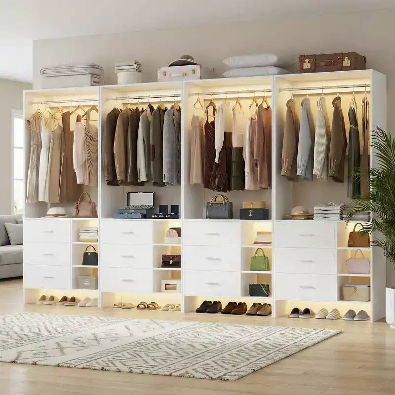 Besiost Set aus 4 Schrankorganisatoren mit Holzschubladen und Kleiderstangen