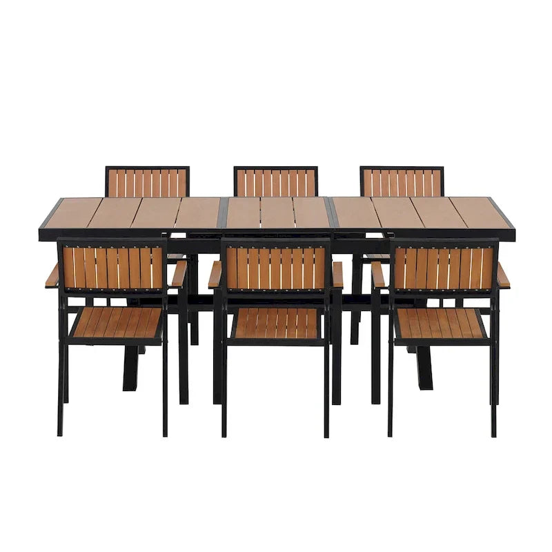 Ensemble de repas d’extérieur extensible 7 pièces avec table extensible et 6 fauteuils
