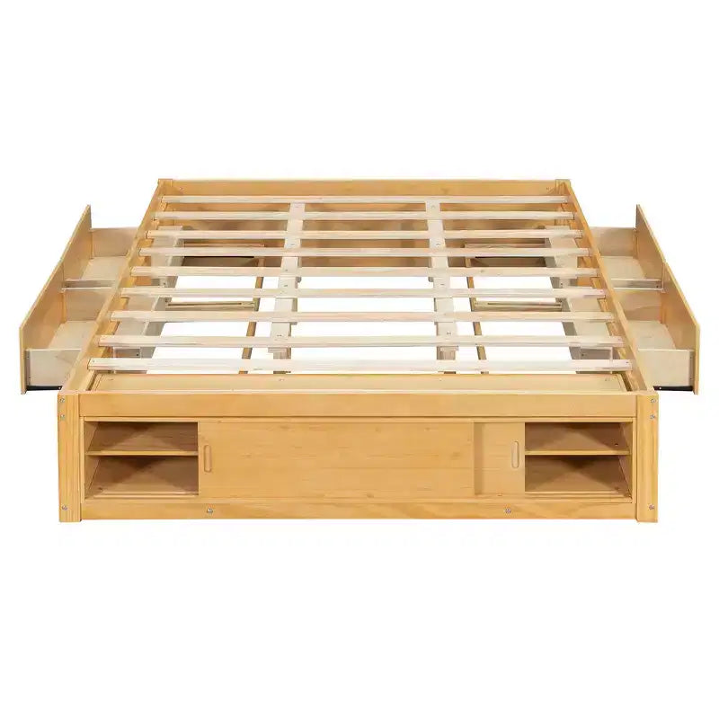 Cadre de lit plateforme grand lit Whisen avec 4 tiroirs de rangement et rangement dans le pied de lit