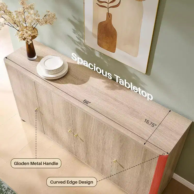 Küchenbuffet-Sideboard mit 4 Türen und Einlegeböden, modernes großes Sideboard mit Stauraum, 66 Kaffeebar-Schränkchen mit Stauraum