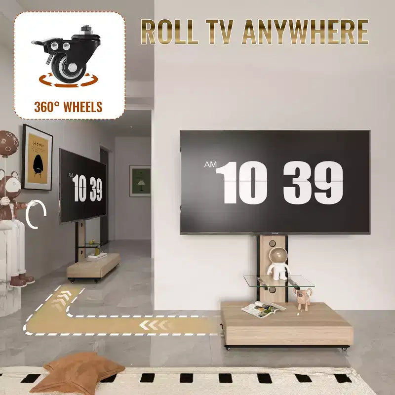 TV-Ständer für 32-75-Zoll-Fernseher, höhenverstellbarer mobiler TV-Wagen mit Schublade und Rollen fürs Wohnzimmer, Schlafzimmer und Büro -ModernLuxe