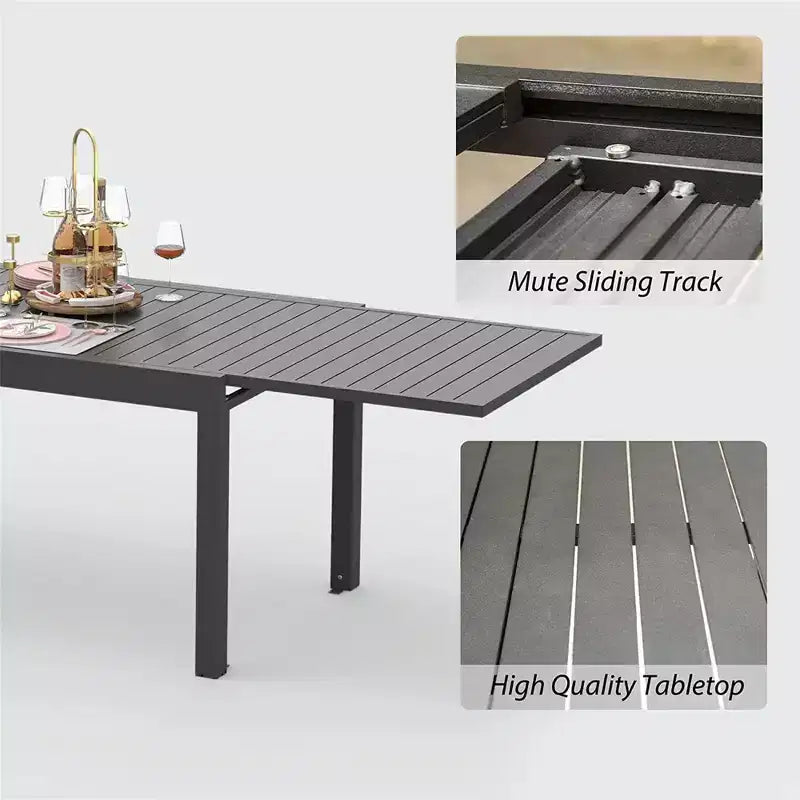 Okak Esstisch, ausziehbarer Gartentisch aus Aluminium, Küchentisch für das Esszimmer