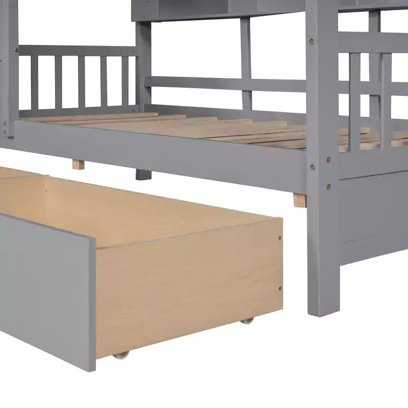 Holzhausbett in Twin-/Full-Size mit 2 Schubladen, Kinderbett mit Ablagefach - ModernLuxe