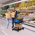 Opvouwbare winkelwagen met 2 niveaus voor boodschappen, draagvermogen van 198 LB, inklapbare boodschappenkar met wielen en afneembare krat voor winkelcentrum en markt, blauw