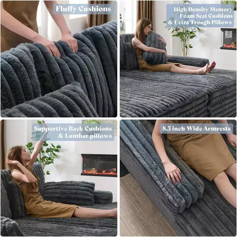 AMERLIFE 93 Doppelliege-Sofa für zwei Personen, tiefes Cloud-Sofa mit Lendenkissen und breiten Armlehnen, einfacher Aufbau, Kunstfell