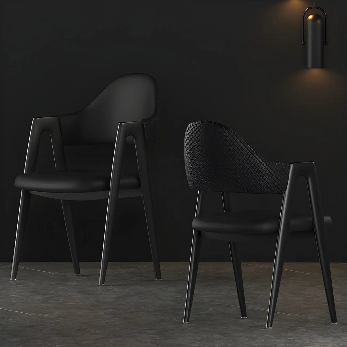 Modern Leather Curved Open Back Arm Dining Chair