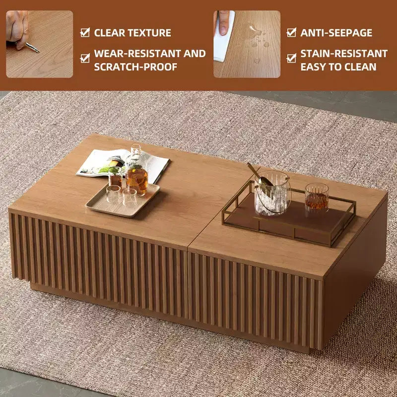51.1 Couchtisch im Mid-Century-Modern-Stil mit höhenverstellbarer Platte, rechteckiger Wohnzimmertisch in Walnussoptik