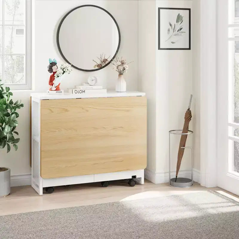 Klapptisch für die Küche, platzsparender Esstisch, ausziehbarer Küchentisch mit Klappplatten und 6 Rollen für kleine Räume