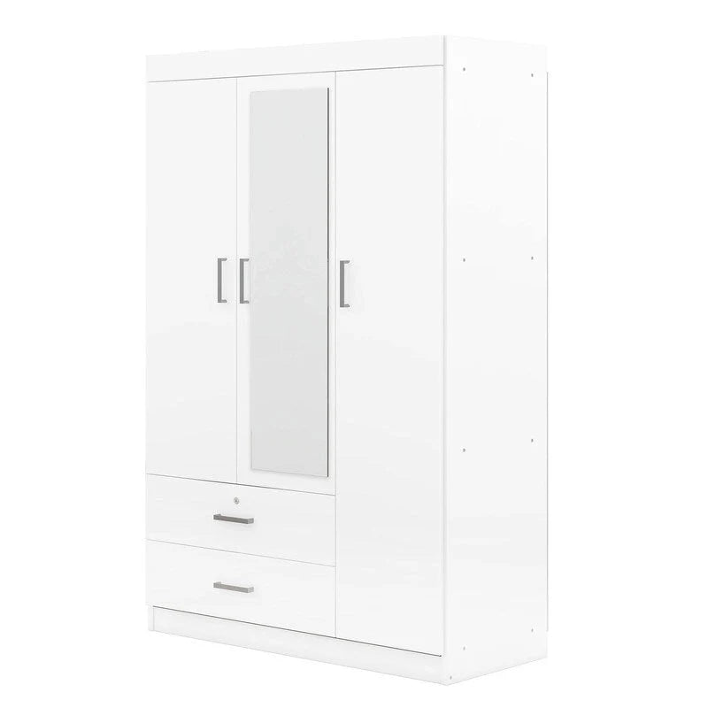Armoire à 3 portes miroir avec étagères et 2 tiroirs