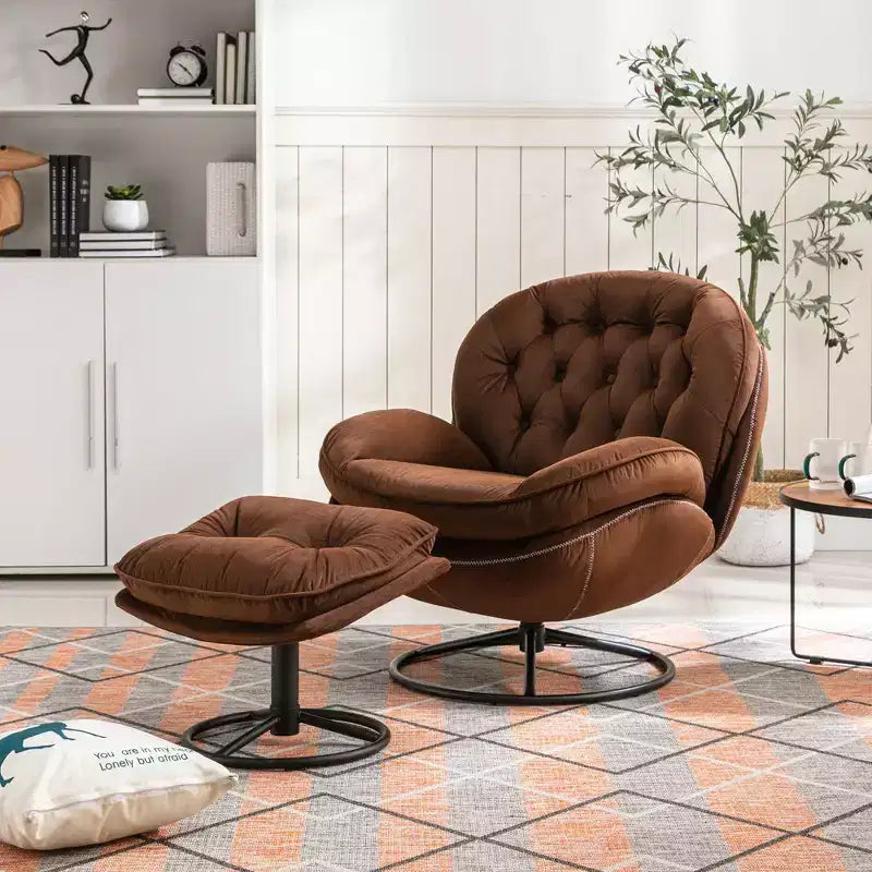 Okak Samt-Sessel mit Hocker, moderner Sessel ohne Armlehnen im Mid-Century-Stil, bequemer, weicher Sessel zum Fernsehen und Spielen
