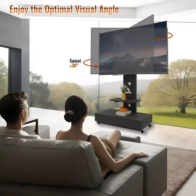TV-Ständer für 32-75-Zoll-Fernseher, höhenverstellbarer mobiler TV-Wagen mit Schublade und Rollen fürs Wohnzimmer, Schlafzimmer und Büro -ModernLuxe