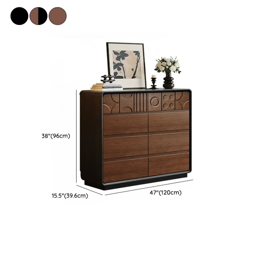Drewniana komoda inspirowana stylem art déco z geometrycznymi rzeźbieniami