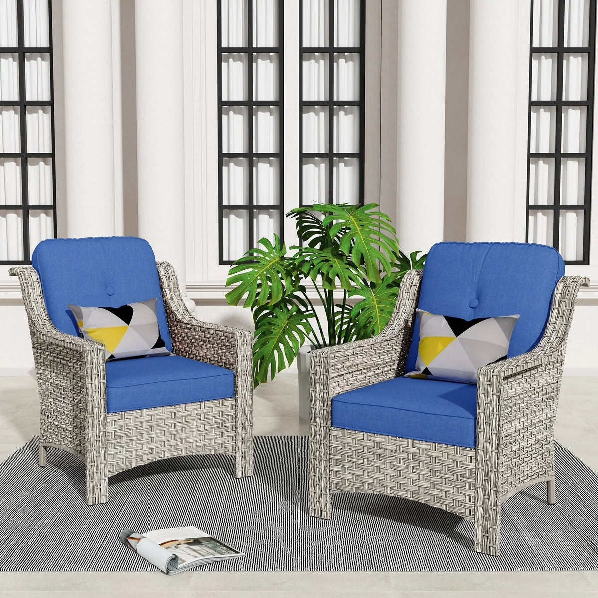 HOOOWOOO 2-piece High Back Wicker Rattan Outdoor Patio Chair Set