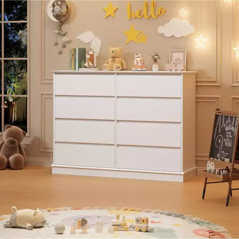 Meuble de rangement à 8 tiroirs, commode avec tiroirs profonds et grand plateau, pour salon, couloir ou chambre d’enfant
