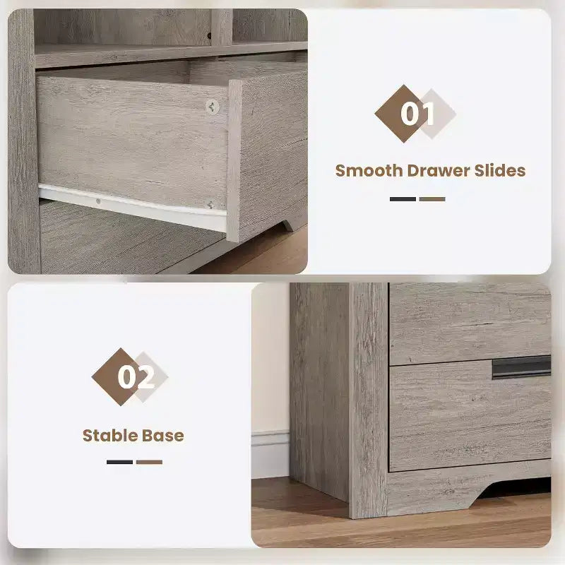 Bibliothèque haute de 72 avec 4 tiroirs, étagère de rangement autoportante de style rustique pour chambre, salon et bureau à domicile