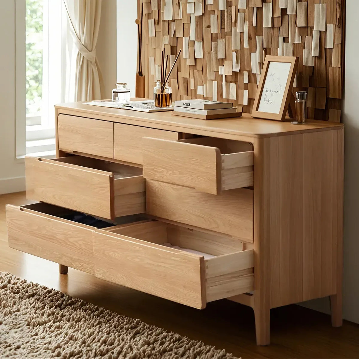 Traditionele dubbele ladekast van naturel eikenhout voor de slaapkamer