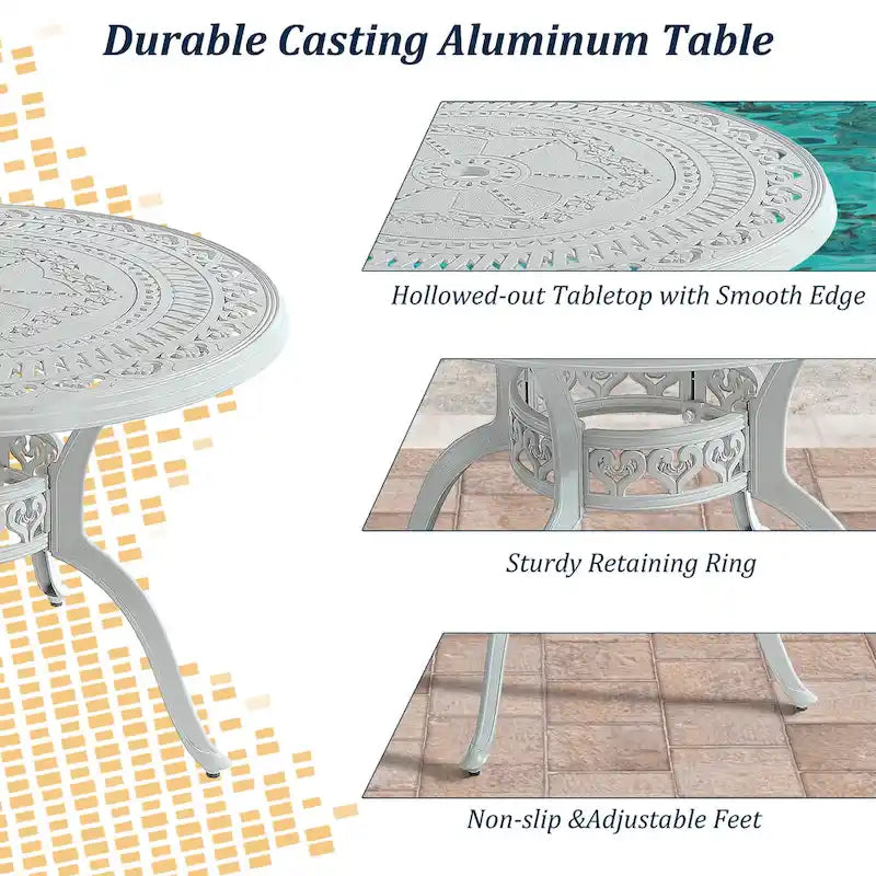 5-teiliges Terrassen-Essset aus Aluminiumguss mit 4 drehbaren Stühlen