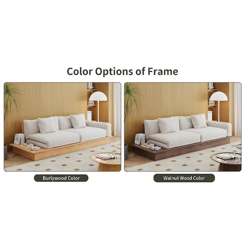 Nowoczesna sofa JASIWAY z litego drewna, tapicerowana bawełnianą tkaniną lnianą