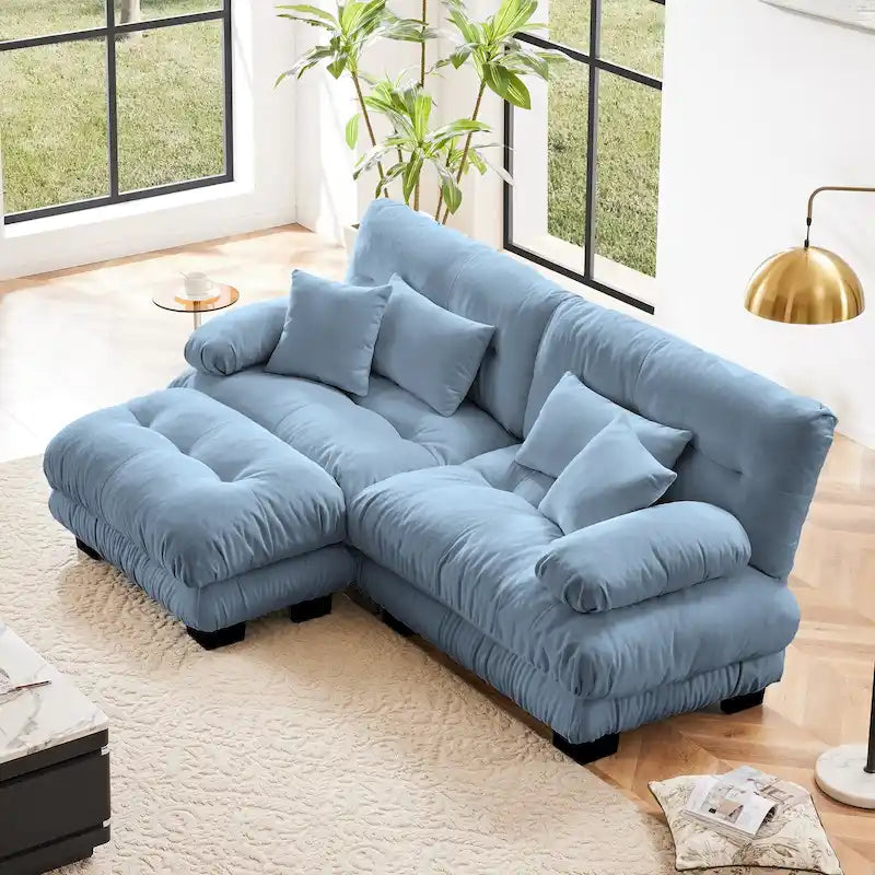 L-förmiges Zweisitzer-Sofa mit Chenille-Bezug und Lendenkissen