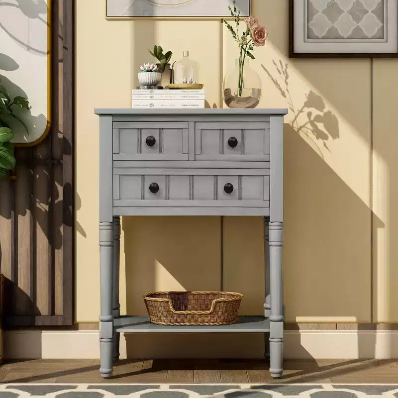Smalle consoletafel van 23.7in met 3 lades en een plank, sidetable voor kleine ruimtes, hal of woonkamer
