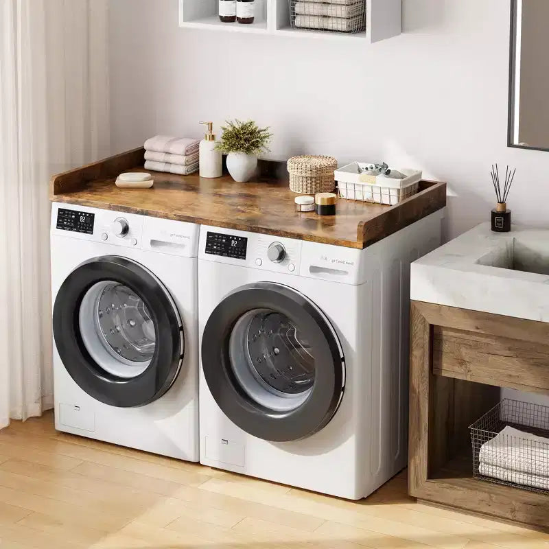 Plateau pour lave-linge et sèche-linge, avec rebord surélevé et tapis antidérapant, pour panier à linge, rangement et organisation de la buanderie
