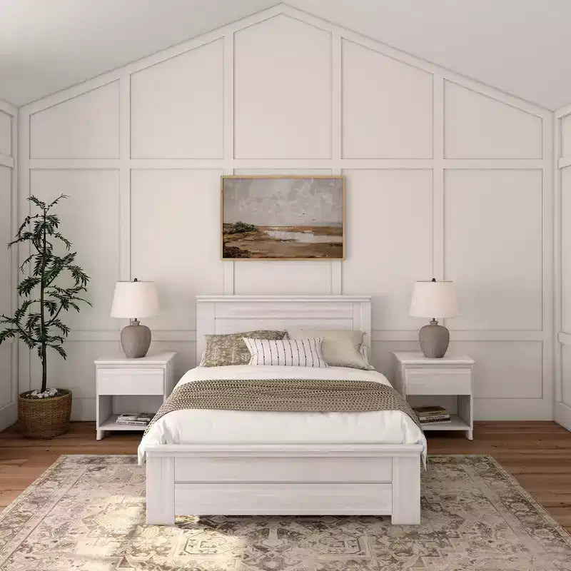 Cadre de lit double de style champêtre Plank+Beam avec tête de lit, lit plateforme en bois massif