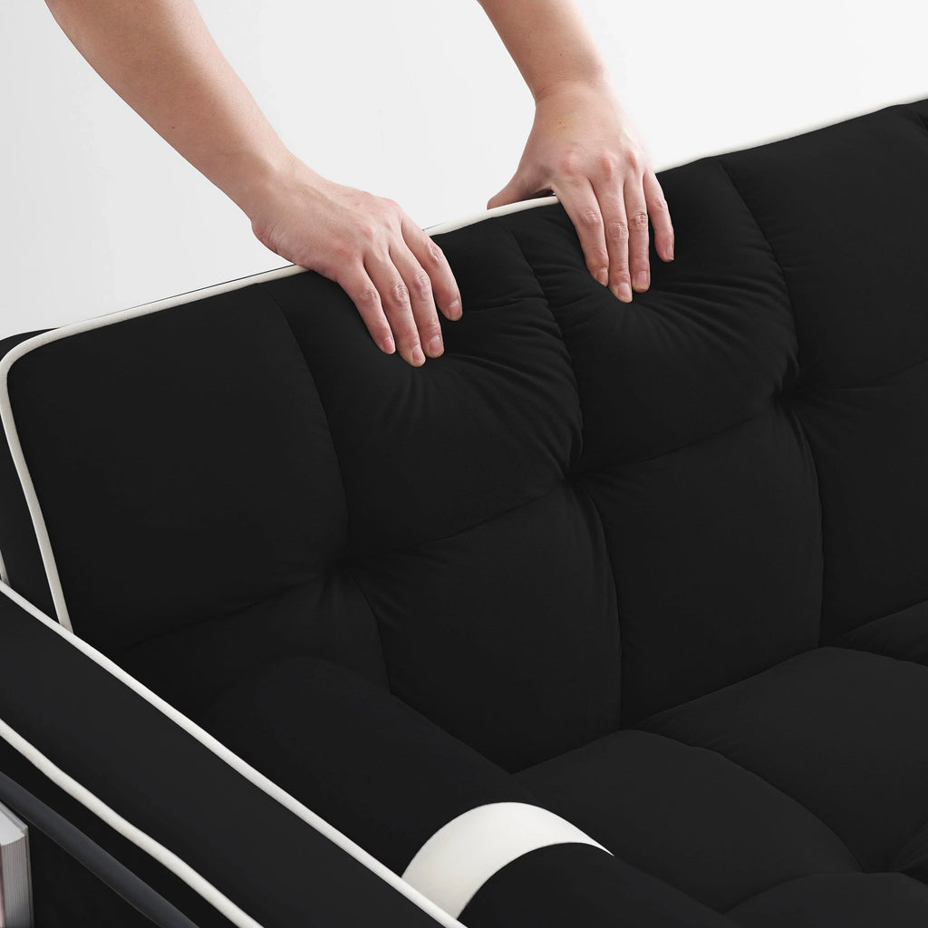 Canapé-lit convertible 2 places en velours de 55', avec lit escamotable, dossier inclinable réglable, poches latérales et support pour téléphone