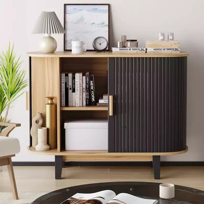 40' gecanneleerd dressoir, opbergkast met schuifdeur en verstelbare plank, moderne opbergkast, bartafel met roldeur