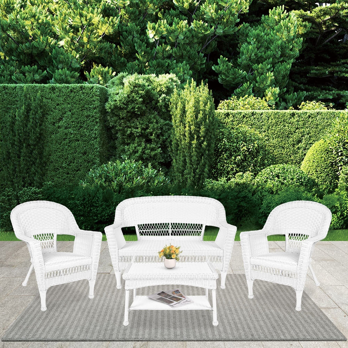 4-delige loungeset van wicker voor op het terras