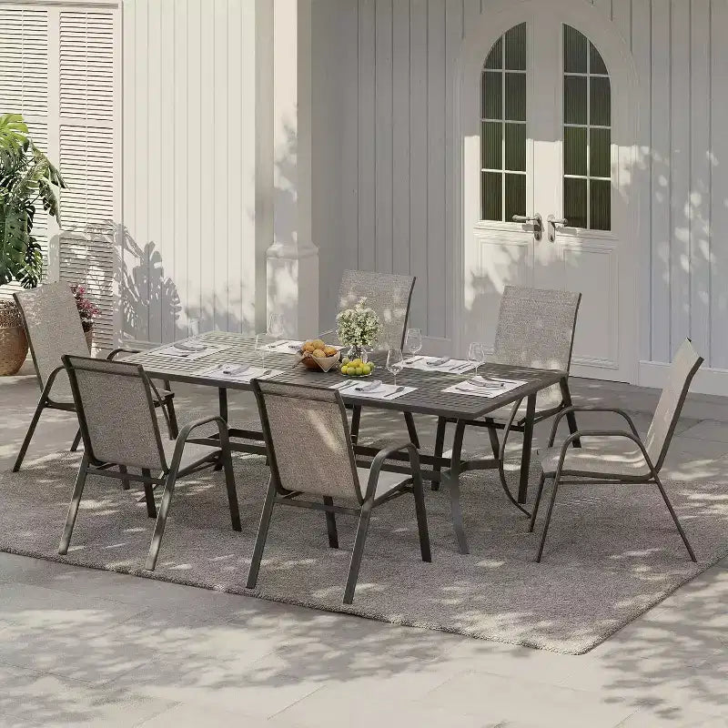 Terrassenstühle, stapelbares Outdoor-Esszimmerstuhlset mit 4/6 Stühlen aus wetterfestem, leichtem Textilene und Armlehnen für Garten und Poolbereich