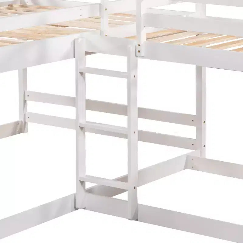 L-vormig stapelbed voor 4 kinderen, stapelbed voor vier met glijbaan, eenpersoonsbed en tweepersoonsbed, houten frame voor slaapkamer of studentenhuis