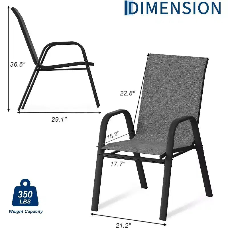 Terrassenstühle, stapelbares Outdoor-Esszimmerstuhlset mit 4/6 Stühlen aus wetterfestem, leichtem Textilene und Armlehnen für Garten und Poolbereich