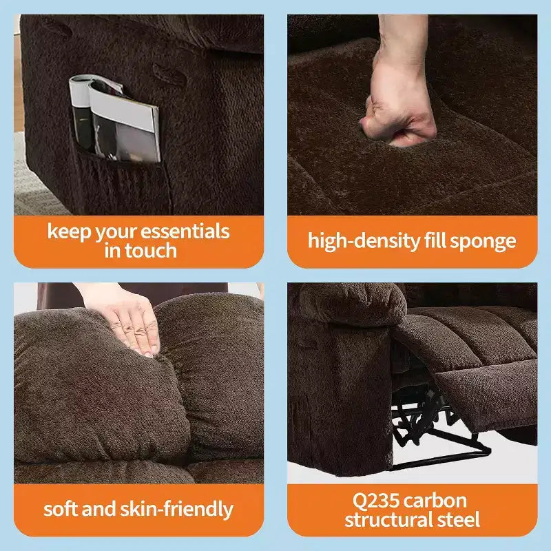 Manueller Relaxsessel aus ergonomischem, atmungsaktivem Stoff mit Seitentaschen, Einzelsessel, geeignet für Wohnzimmer und Schlafzimmer