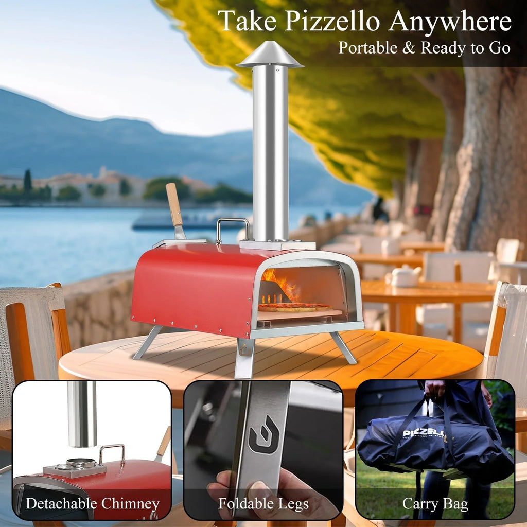 Multifuel-Pizzaofen für draußen, Pizzabäcker für Steinofenpizza mit Gasbrenner und Holzbox - 12 inch